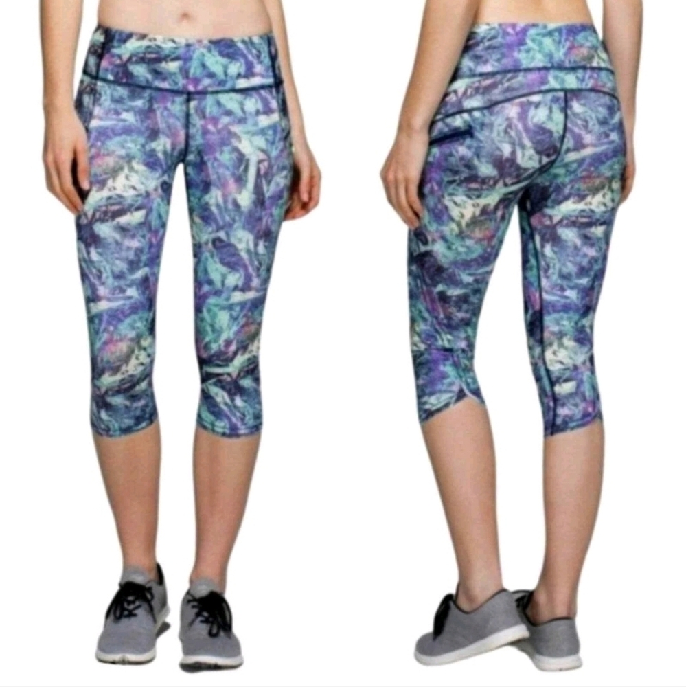 Lululemon Women's Run Top Speed Iridescent Multi-color Crop Leggings‎ 4